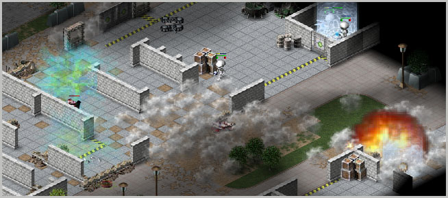 The first grenade injured my Sentry who leapt through the flames and teleported into the backroom with no energy. The explosion shown is the second grenade destroying the Regenerator.